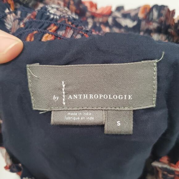 Anthropologie Skirt Womens Small Navy Floral Ruffle Tiered Smocked Fairy Grunge - Picture 3 of 9